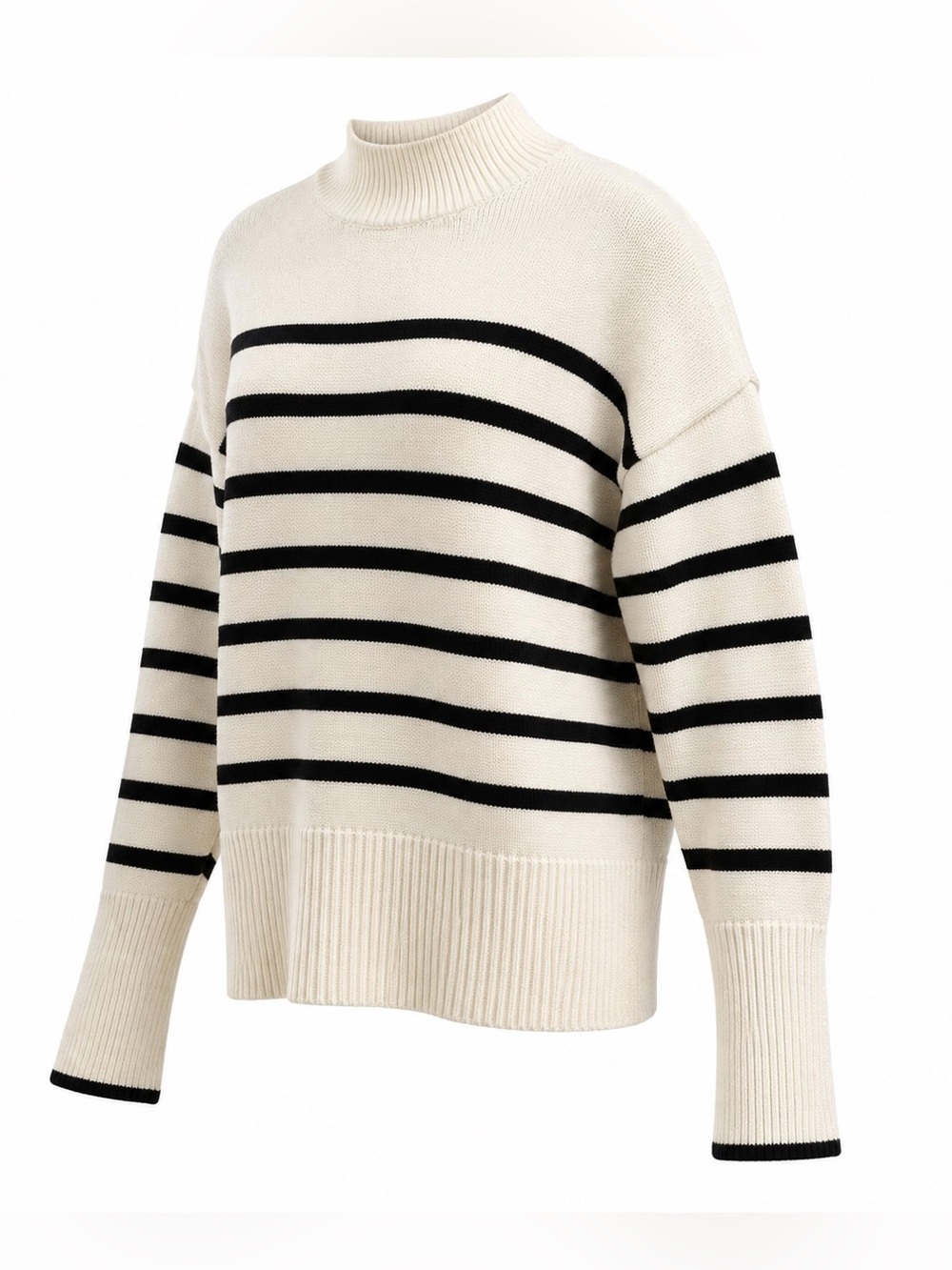 Philosophy Breton Striped Mock Crew Neck Sweater Ivory Black Soft Knit Cozycore - Picture 7 of 16